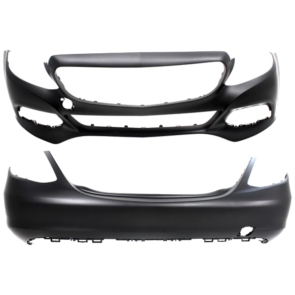 Sedan Front and Rear Primed Bumper Cover 2.0L, 4Cyl, Without parking aid sensor holes, Without tow hook hole, CAPA Certified