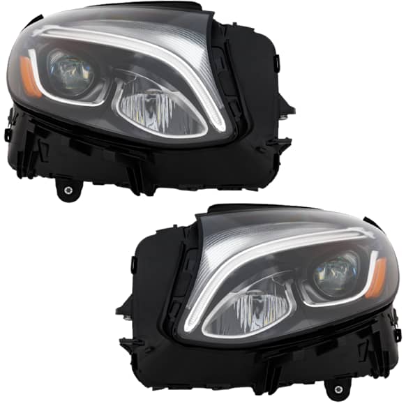 Driver and Passenger Side Headlights, with Bulbs, LED, For Models without Adaptive Headlights, without Logo