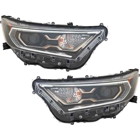 Driver and Passenger Side Headlights, with Bulbs, LED, For Models without Adaptive Headlights