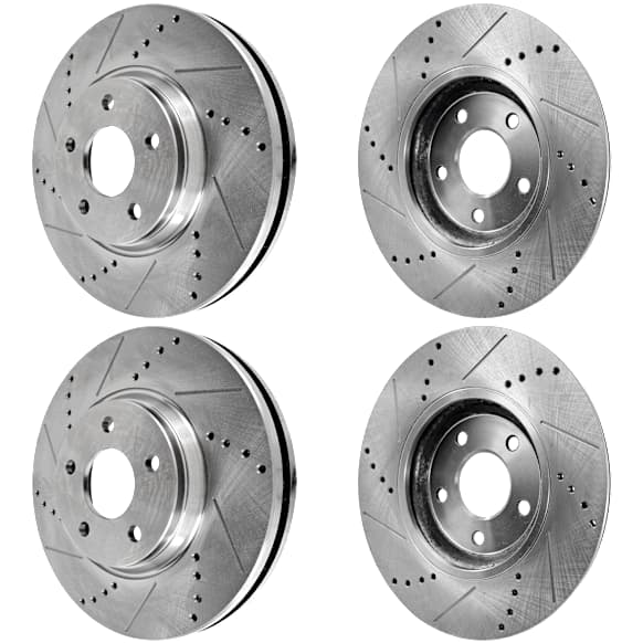 Front and Rear Brake Disc, 4-Wheel Set, Cross-drilled and Slotted, 5 Lugs, Pro-Line Series