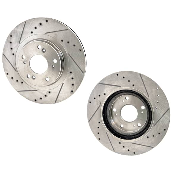 Front Brake Disc, Natural Finish, Cross-drilled and Slotted, Vented, 5 Lugs, 299.97 mm, Pro-Line Series