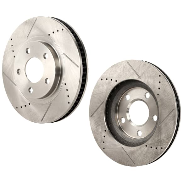 Front Brake Discs, Cross-Drilled and Slotted, Vented, 5 Lugs, Heavy Duty Brakes, JA9, Pro-Line Series