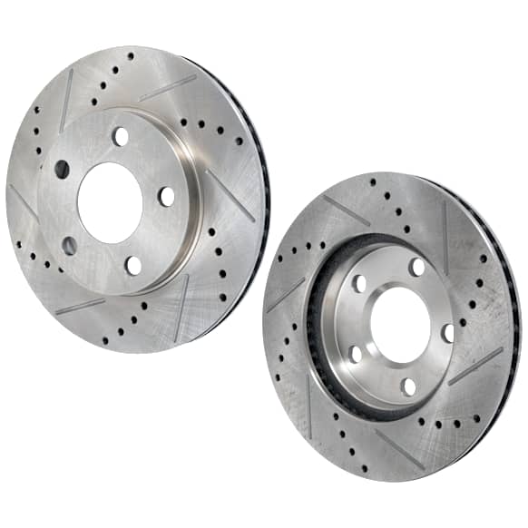 Front Brake Disc, Natural Finish, Cross-drilled and Slotted, Vented, 5 Lugs, 277.88 mm, Pro-Line Series