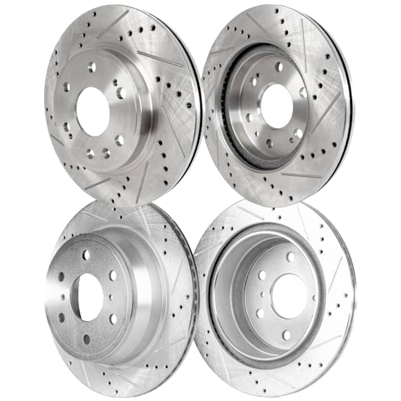 Front and Rear Brake Disc, Cross-drilled and Slotted, Vented, 6 Lugs, Front-329.95 mm/Rear-344.93 mm, Pro-Line Series