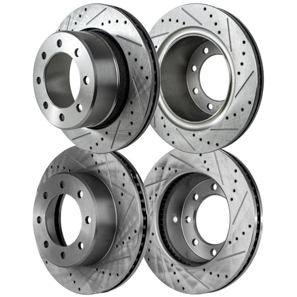 Front and Rear Brake Disc, 4-Wheel Set, Cross-drilled and Slotted, Vented, 8 Lugs, Pro-Line Series