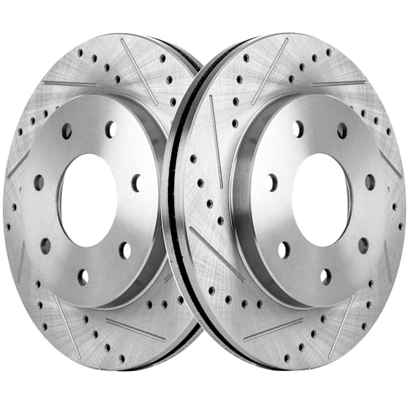 Front Brake Disc, Natural Finish, Cross-drilled and Slotted, Vented, 7 Lugs, 329.95 mm, Pro-Line Series