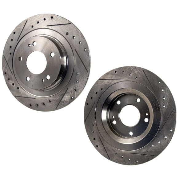 Rear Brake Disc, Natural Finish, Cross-drilled and Slotted, Solid, 5 Lugs, 302.01 mm, Pro-Line Series