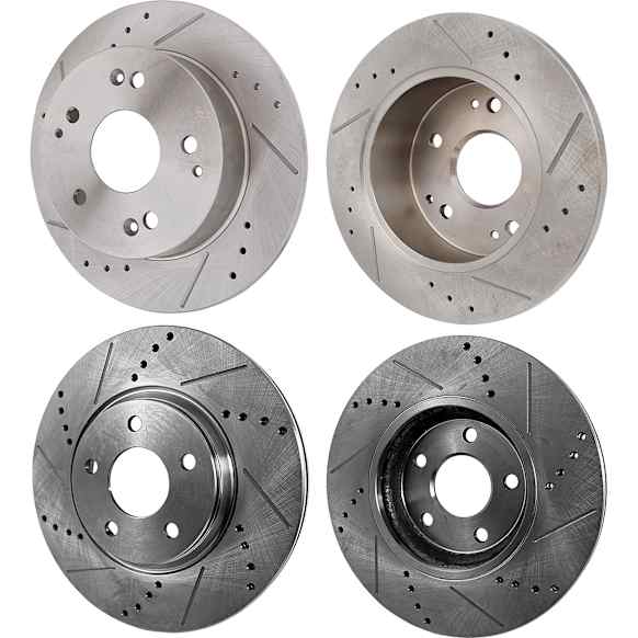 Front and Rear Brake Discs, 4-Wheel Set, Cross-drilled and Slotted, 5 Lugs, Pro-Line Series