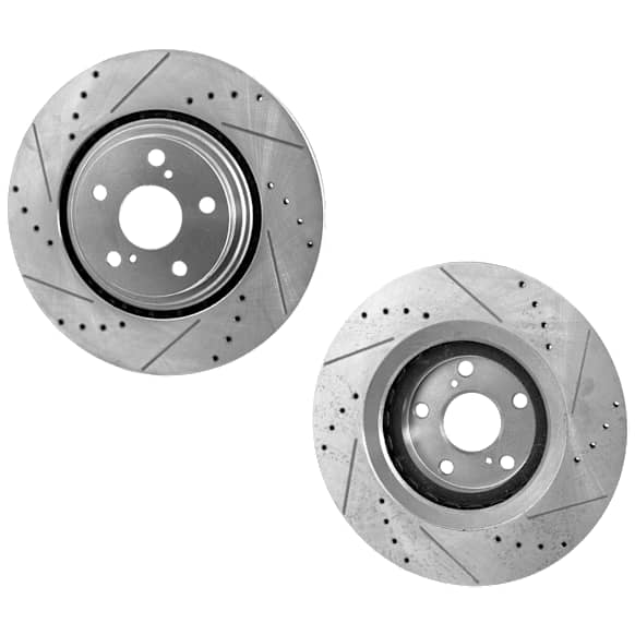 Front Brake Disc, Natural Finish, Cross-drilled and Slotted, Vented, 5 Lugs, 327.91 mm, Pro-Line Series