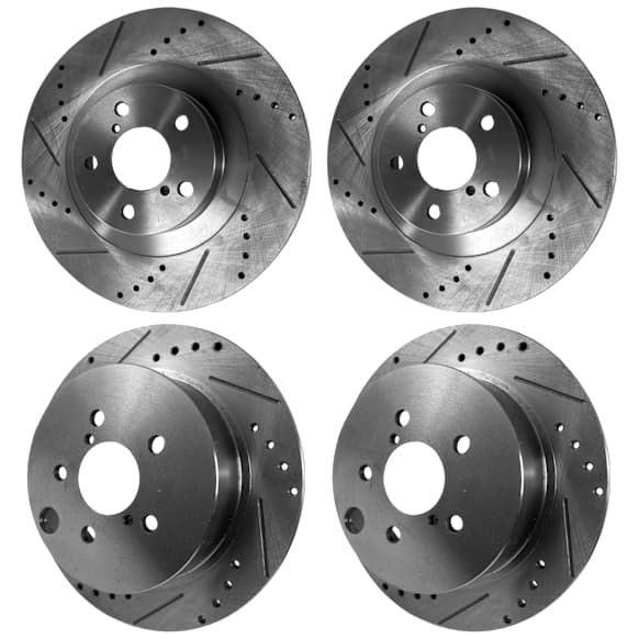 Front and Rear Brake Disc, Natural Finish, Cross-drilled and Slotted, 5 Lugs, Front-293.4 mm/Rear-274 mm