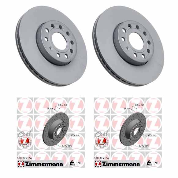 SET-ZCZ600322120-A Front and Rear Brake Disc, Front-Plain Surface/Rear-Cross-Drilled, Front-288 mm/Rear-272 mm