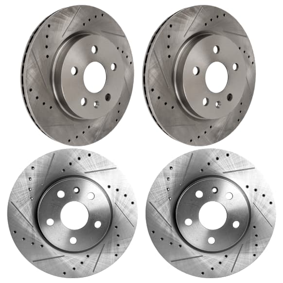 Front and Rear Brake Discs, 4-Wheel Set, Cross-drilled and Slotted, 5 Lugs, For Models With 321mm Front Disc, Single Piston Front Calipers