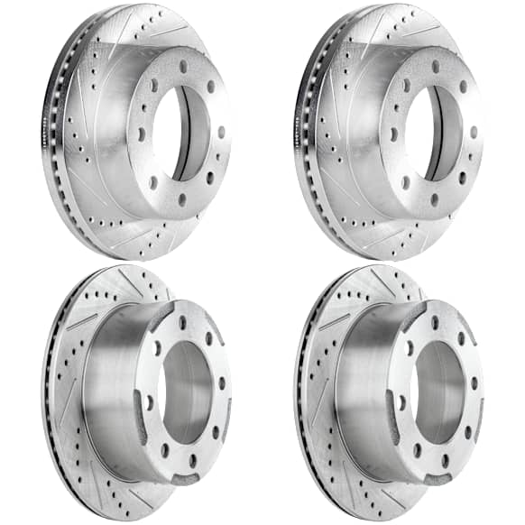 Front and Rear Brake Discs, 4-Wheel Set, Cross-drilled and Slotted, Vented, 8 Lugs