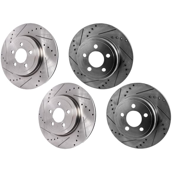 Front and Rear Brake Discs, 4-Wheel Set, Cross-drilled and Slotted, Vented