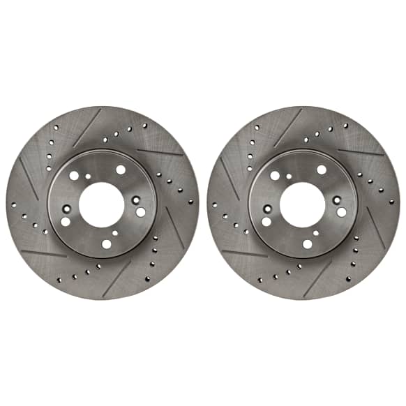 Front Brake Disc, Natural Finish, Cross-drilled and Slotted, Vented, 5 Lugs, 281.94 mm