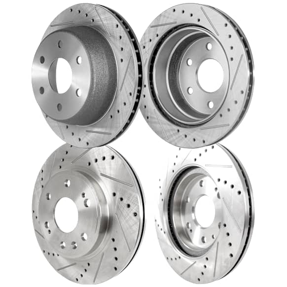 Front and Rear Brake Disc, Cross-drilled and Slotted, Vented, 6 Lugs, Front-305.05 mm/Rear-329.69 mm, Pro-Line Series