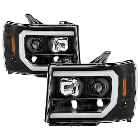 2013 GMC Sierra 3500 HD - Driver and Passenger Side Halogen/LED Combo Headlight, With bulb(s), Clear Lens, Black Interior, Platinum Series