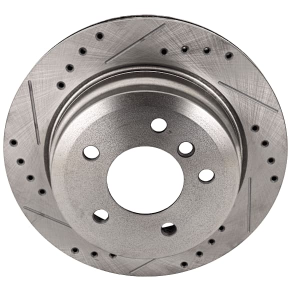 Rear, Driver or Passenger Side Brake Disc, Cross-drilled and Slotted, Vented, 5 Lug Wheels, 11.8 in. Disc Diameter, Pro-Line Series