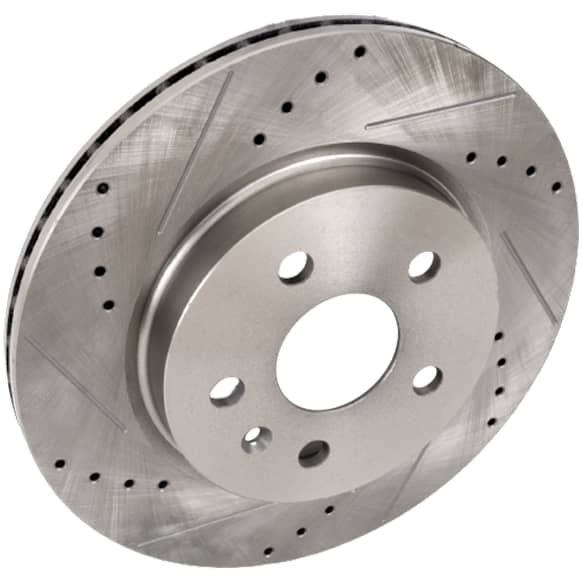 Rear, Driver or Passenger Side Brake Disc, Cross-drilled and Slotted, Vented, 5 Lugs, 12.4 in. Disc Diameter, Pro-Line Series
