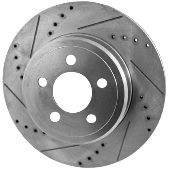 Rear, Driver or Passenger Side Brake Disc, Natural Finish, Cross-drilled and Slotted, Vented, 5 Lugs, 320.04 mm, Pro-Line Series
