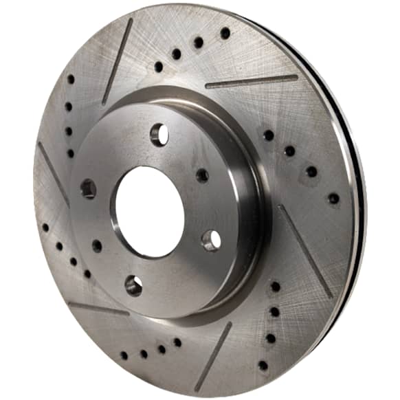 Front, Driver or Passenger Side Brake Disc, Natural Finish, Cross-drilled and Slotted, Vented, 4 Lugs, 275.34 mm, 2.0L, 4Cyl, Pro-Line Series
