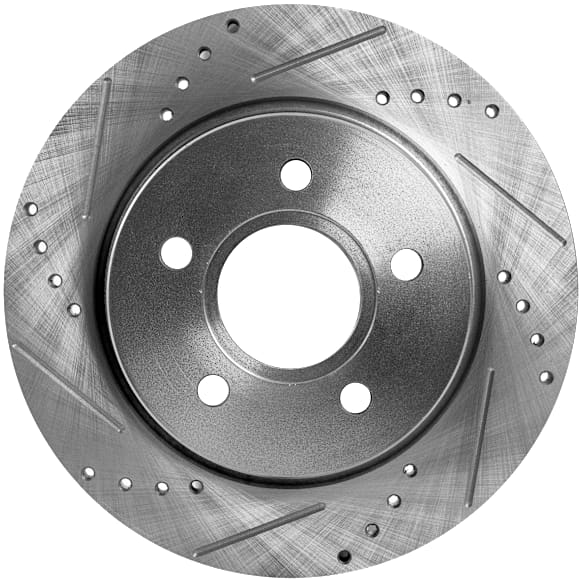 Rear, Driver or Passenger Side Brake Disc, Cross-drilled and Slotted, Solid, 5 Lugs, 10.67 in. Disc Diameter, Pro-Line Series