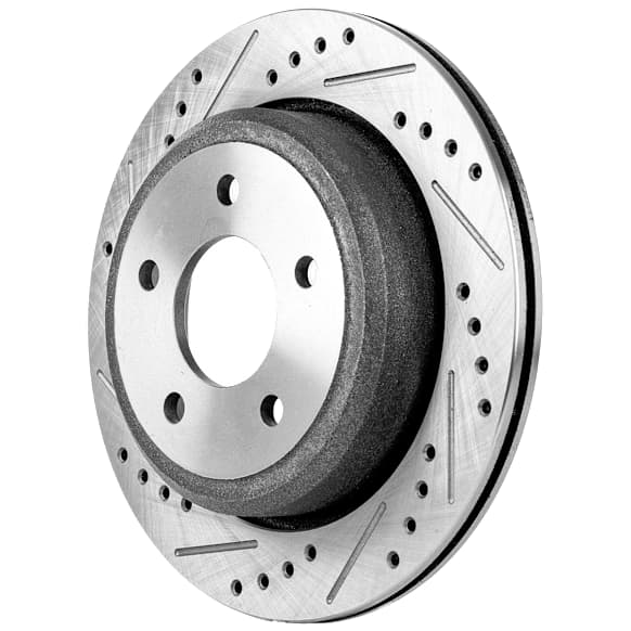 Rear, Driver or Passenger Side Brake Disc, Natural Finish, Cross-drilled and Slotted, Vented, 5 Lugs, 295 mm, Pro-Line Series