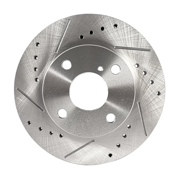 Front, Driver or Passenger Side Brake Disc, Cross-drilled and Slotted, Vented, 4 Lugs, Pro-Line Series