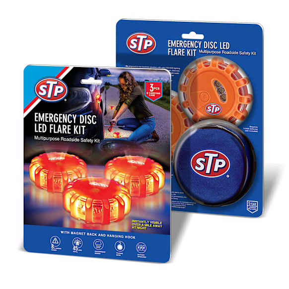 SKI2-1004-ORG Emergency Disc LED Flare Kit 3pcs + Carrying Case, Magnet Back and Hanging Hook, 8 Flashing Modes, Waterproof, Battery Operated