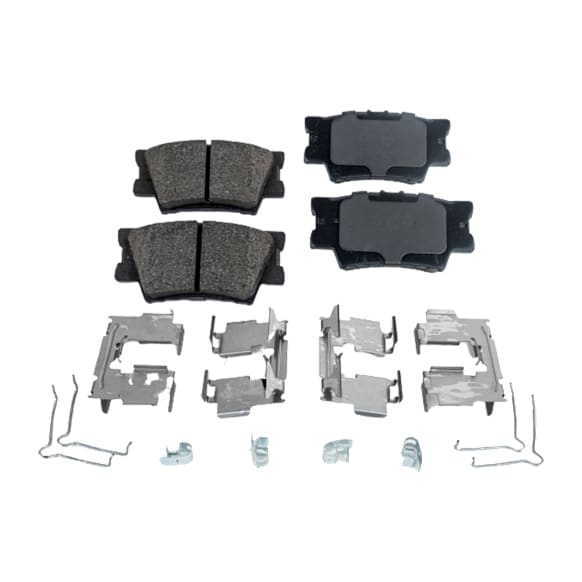 Rear Brake Pad Set, 2-Wheel Set, Pro-Line Series, Organic, Hardware Includes (4) Pieces Pad Locating Clip, (4) Pieces Pad Spreader Spring, (4) Pieces Wear Sensor