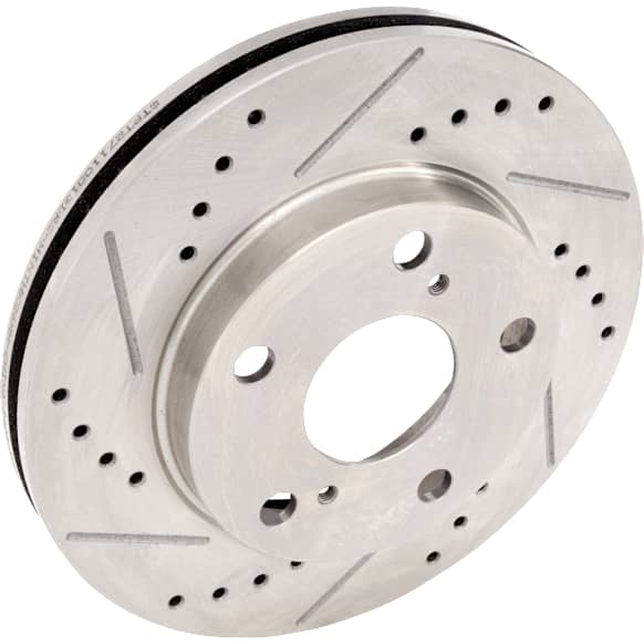 Front, Driver or Passenger Side Brake Disc, Natural Finish, Cross-drilled and Slotted, Vented, 5 Lugs, 255.02 mm, 2.2L, 4Cyl, Pro-Line Series