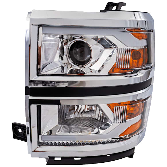 Driver and Passenger Side Headlights, with Bulbs, Halogen, Projector Clear Lens, Chrome Interior