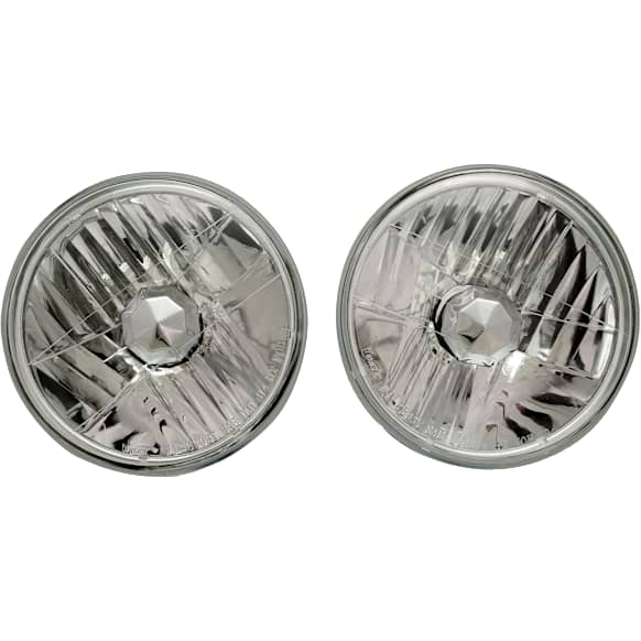 Driver and Passenger Side Headlights, with Bulbs, Halogen, 7 in. Round Conversion Headlights, H6014 Type Upgrade