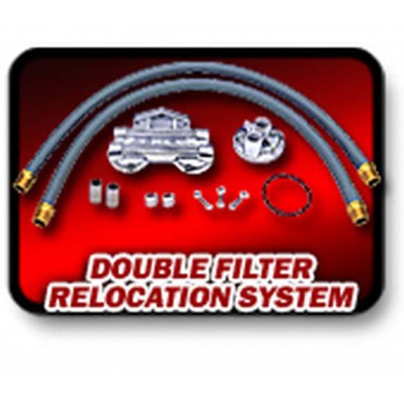 1258 Oil Filter Relocation Kit - Polished, Aluminum, Dual oil filter, Direct Fit