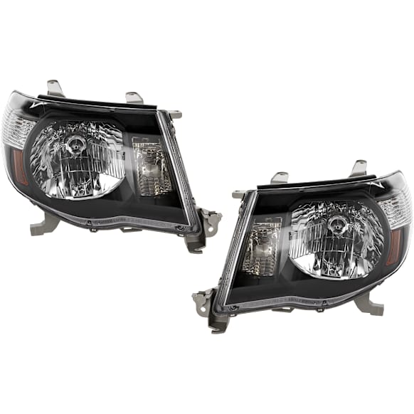 Driver and Passenger Side Headlights, without Bulbs, Halogen, Clear Lens, Black Interior