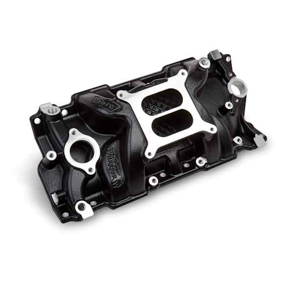 8150BK Speed Warrior Intake Manifold non/EGR 262ci-400ci, 1955-1986 Cylinder Heads; Black Ceramic Coated