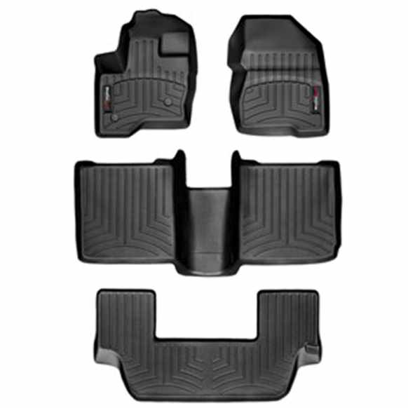2015 Ford Flex - FloorLiner Series, Black, Front, Second and Third Row, Molded Floor Liner, Sport Utility, 2nd row liner may require trim along designated lines to accommodate Opt. 2nd row console., Made of Rubberized Thermoplastic Polyolefins