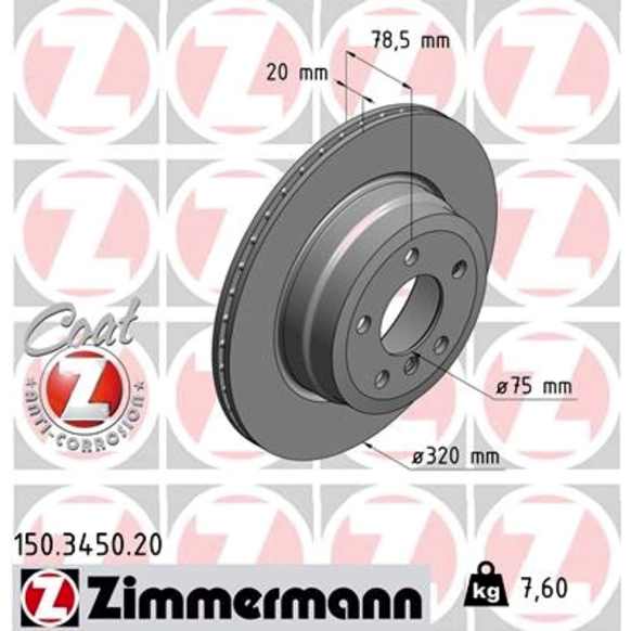 2008 BMW X5 - Rear, Driver or Passenger Side Brake Disc, Vented, 5 Lugs, 320 mm, With Rear Disc, 3.0L 6Cyl, Coat Z Series