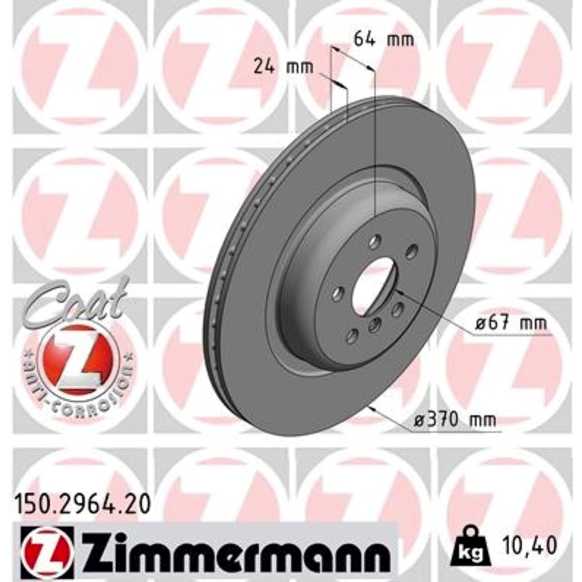 150.2964.20 Rear, Passenger Side Brake Disc, Plain Surface, Vented, 370 mm