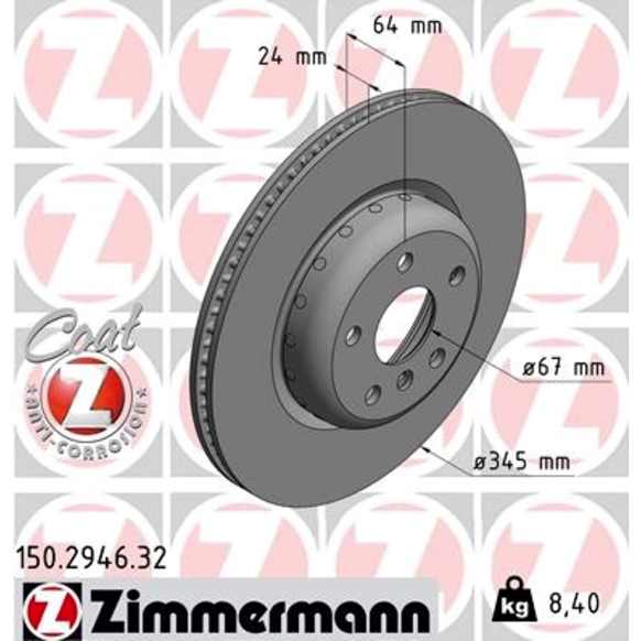 150.2946.32 Rear, Driver or Passenger Side Brake Disc, Plain Surface, 345 mm