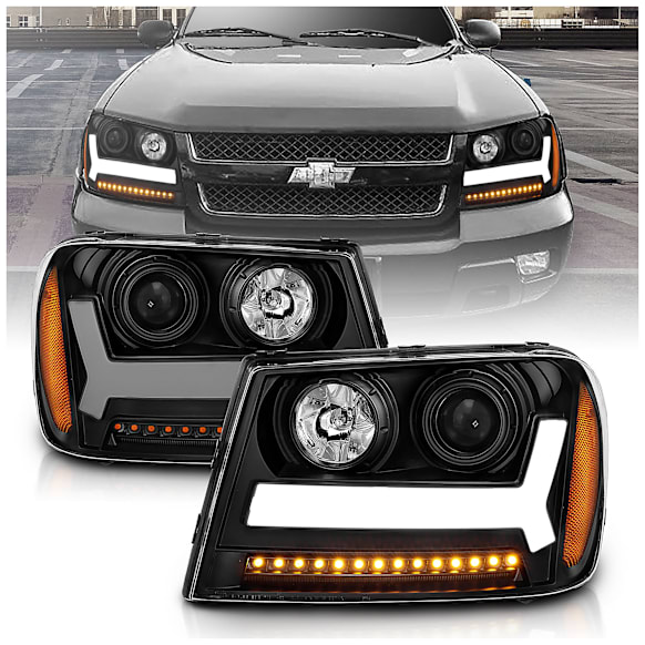 111390 Driver and Passenger Side Halogen Headlight, With bulb(s), Clear Lens, Black Interior, Projector Series