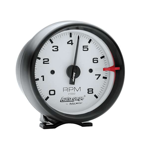 2303 Autogage Series Gauge, Tach, 3 3/4in. 8K Rpm, Pedestal, Wht Dial Blk Case.