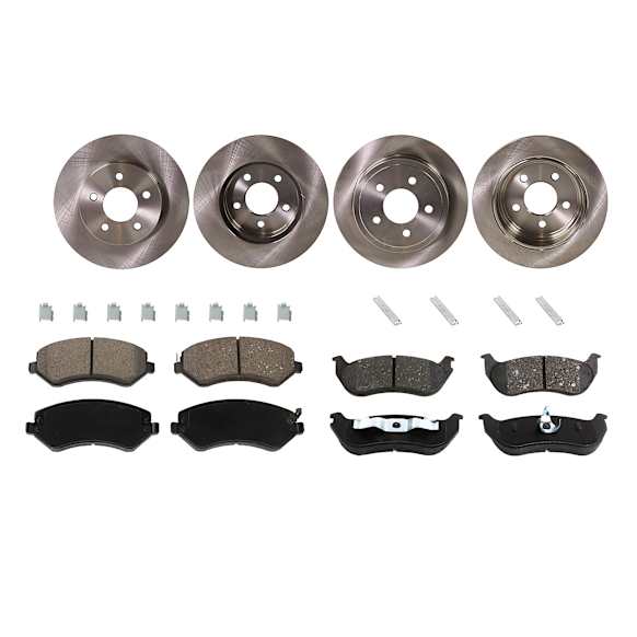 Front and Rear Brake Disc and Pad Kit, Plain Surface, 5 Lugs, Ceramic, Cast Iron, Pro-Line Series