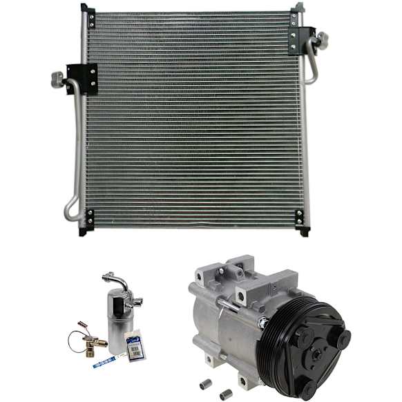 3-Piece Kit A/C Compressor with A/C Condenser, and A/C Service Kit (A/C Accumulator, A/C Orifice Tube, and A/C O-Ring and Gasket Seal Kit), 6-Groove Pulley