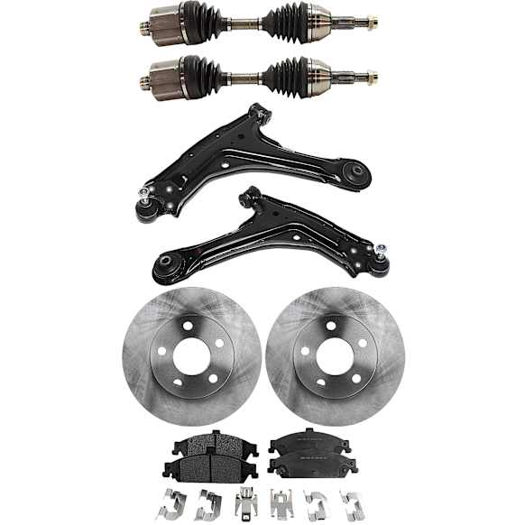 8-Piece Kit Front, Driver and Passenger Side Axle Assembly, Wheel Drive, Includes Brake Discs, Brake Pad Sets, and Control Arms