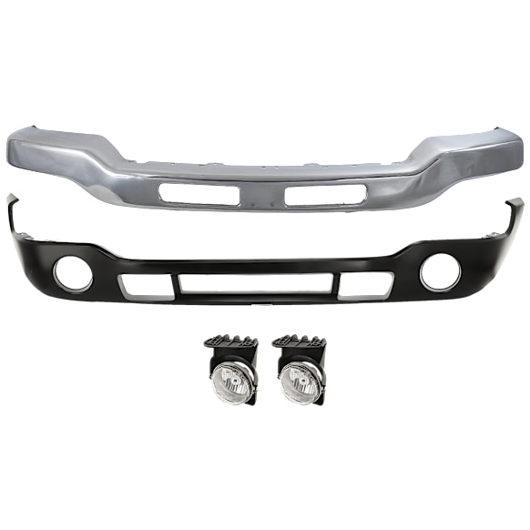 4-Piece Kit, Front Bumper, Chrome, Includes (1) Bumper, (1) Bumper Cover, and (2) Fog Light