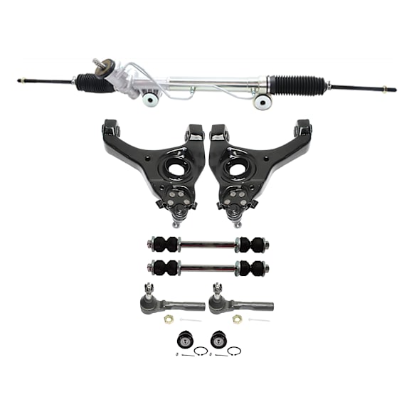 9-Piece Kit Steering Rack with Control Arms, Tie Rod Ends, Ball Joints, and Sway Bar Links, Power, RWD