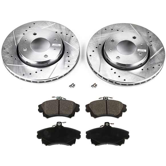 KIT-090221-462 Front Brake Disc and Pad Kit, Cross-drilled and Slotted 4 Lugs 280.92 mm Organic Evolution Drilled & Slotted Series