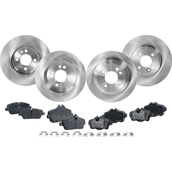 Front and Rear Brake Disc and Pad Kit, Plain Surface, 4 Lugs, Cast Iron , Pro-Line Series
