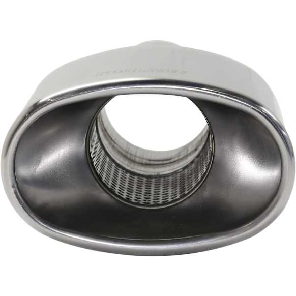 Polished Stainless Steel, Straight Cut, Single Exhaust Tip, Oval Shape, 2.5 in. inlet, With Resonator